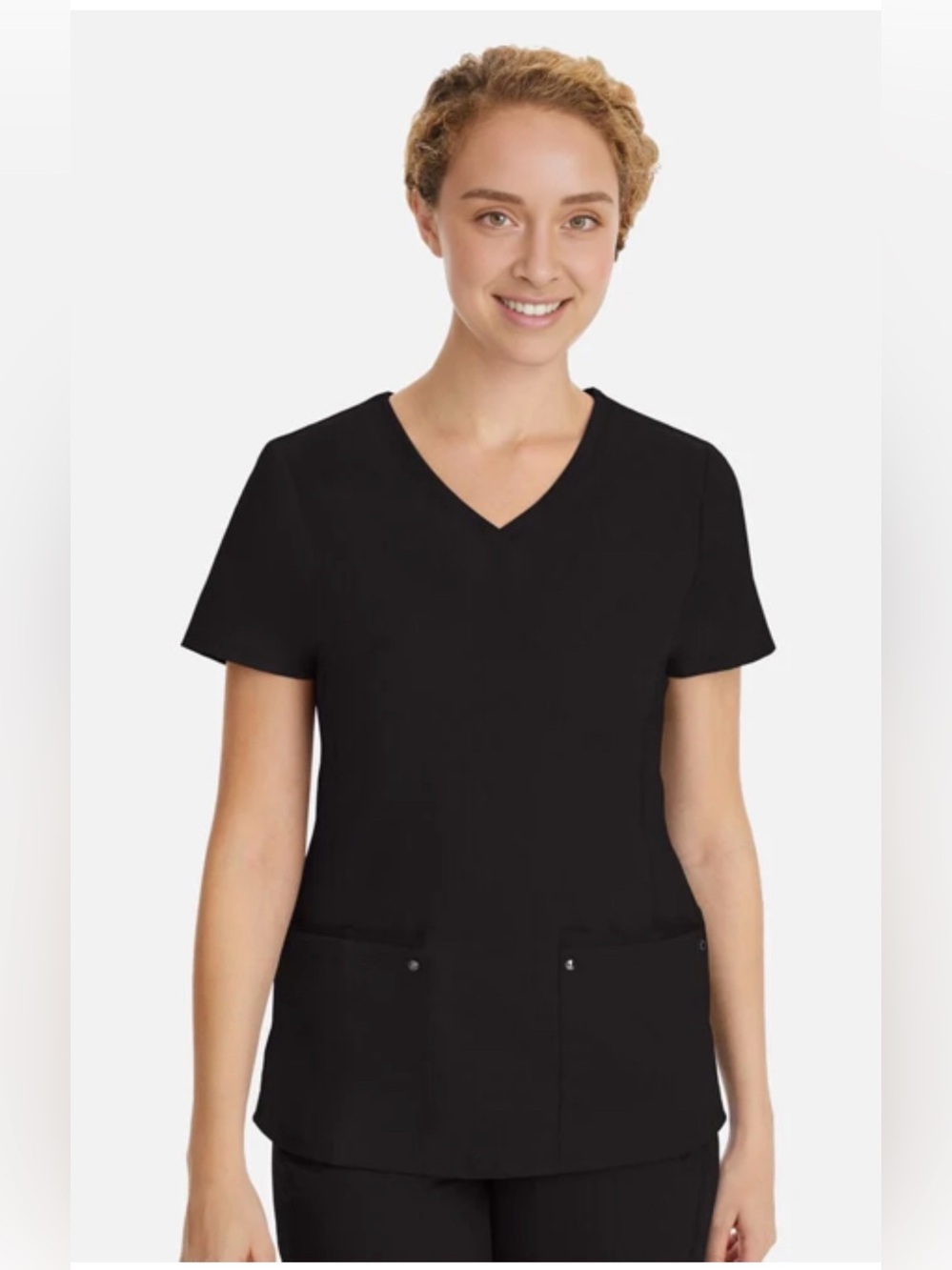 healing hands Black V-Neck Short Sleeve Scrub Top